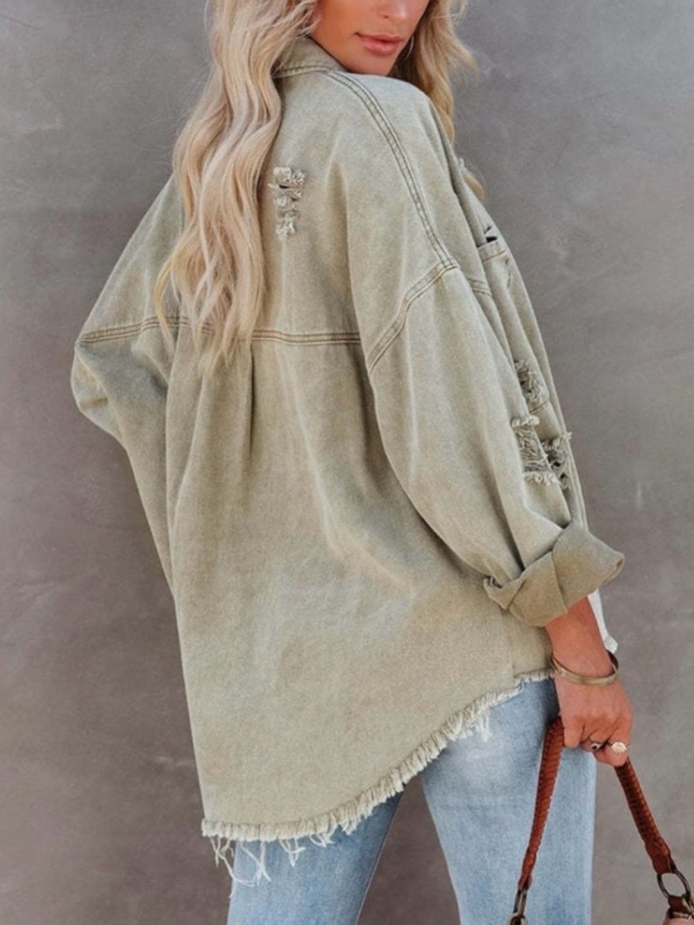 NWT And The Why Oversized Distressed Shacket